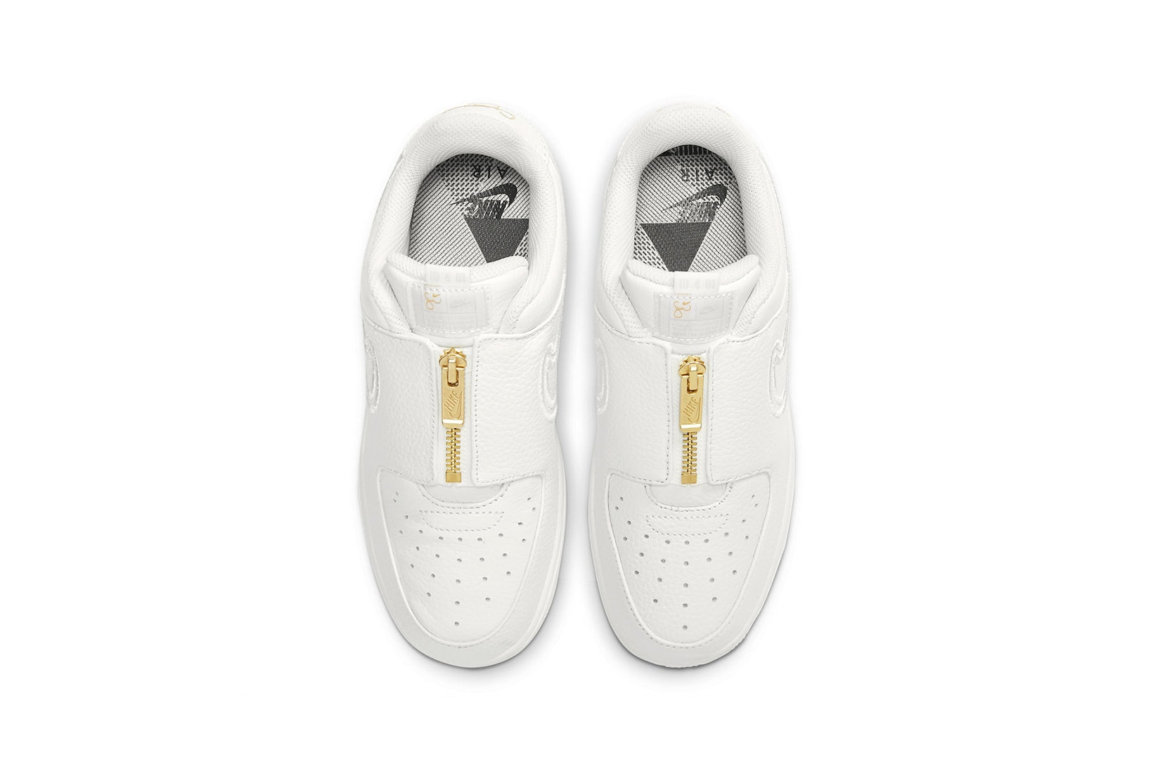 Serena Williams Nike Air Force 1 LXX Zip Sneakers Collaboration Footwear Kicks White Gold Top View Insole