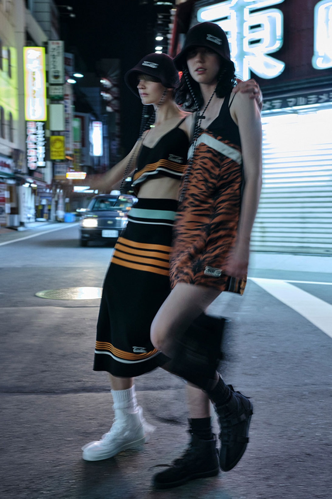 onitsuka tiger ss22 collection milan tokyo linework top skirt dress orange navy bucket hat