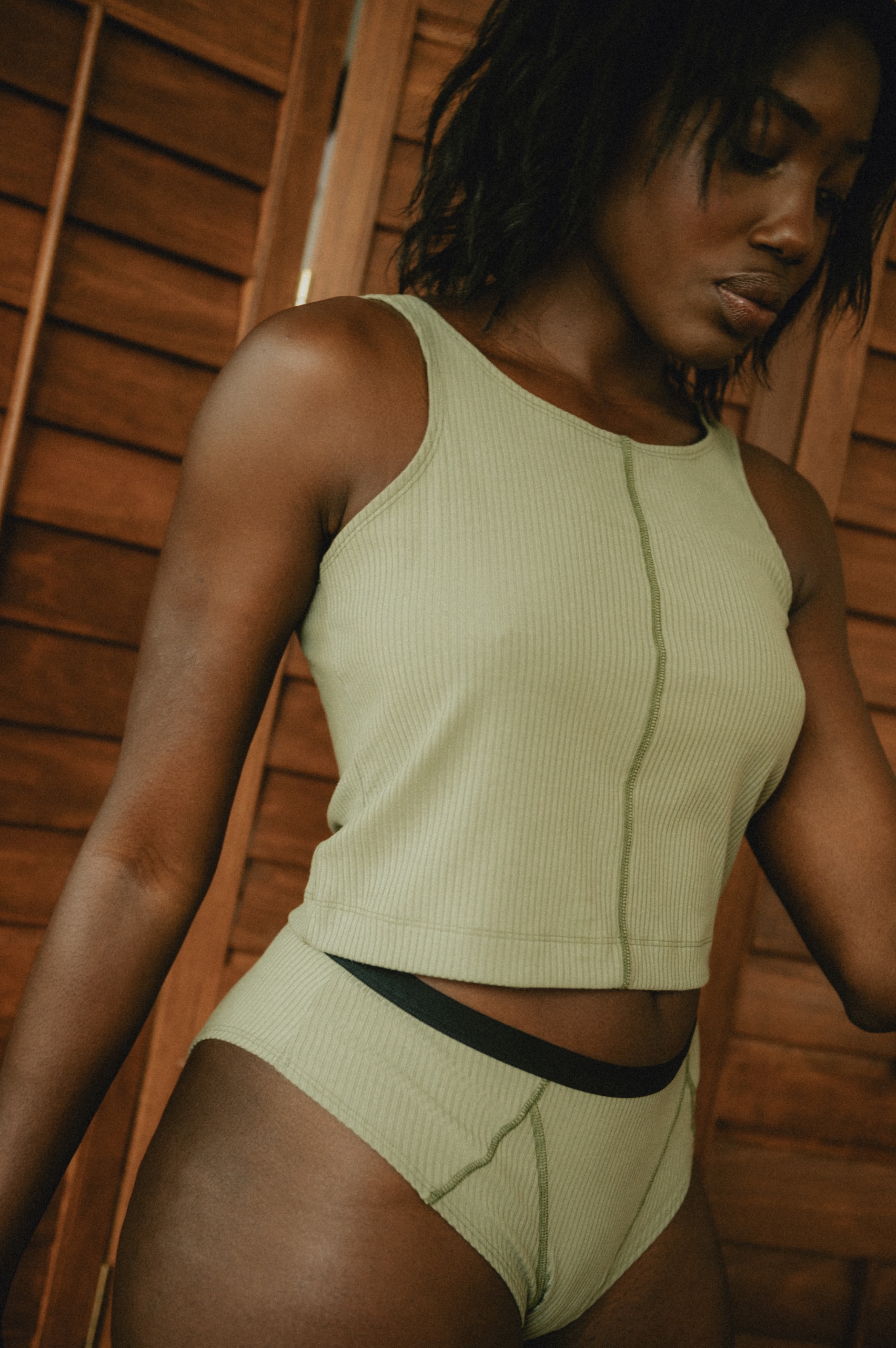 MARY YOUNG FW21 Collection sage crop top and briefs