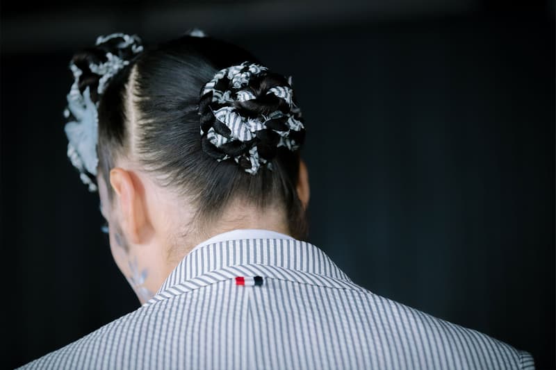 Thom Browne NYFW Spring/Summer 2022 SS22 Backstage Hair Bun Back Label