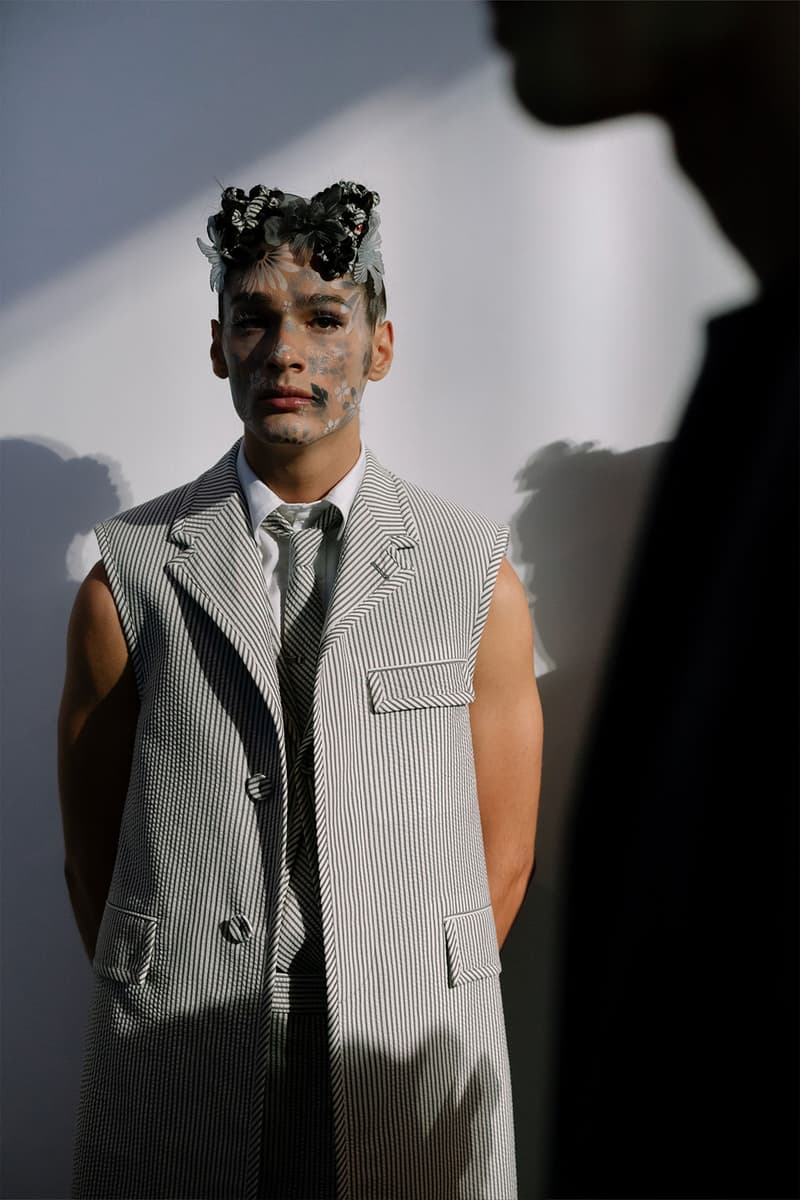 Thom Browne NYFW Spring/Summer 2022 SS22 Backstage Vest Jacket Suit Makeup