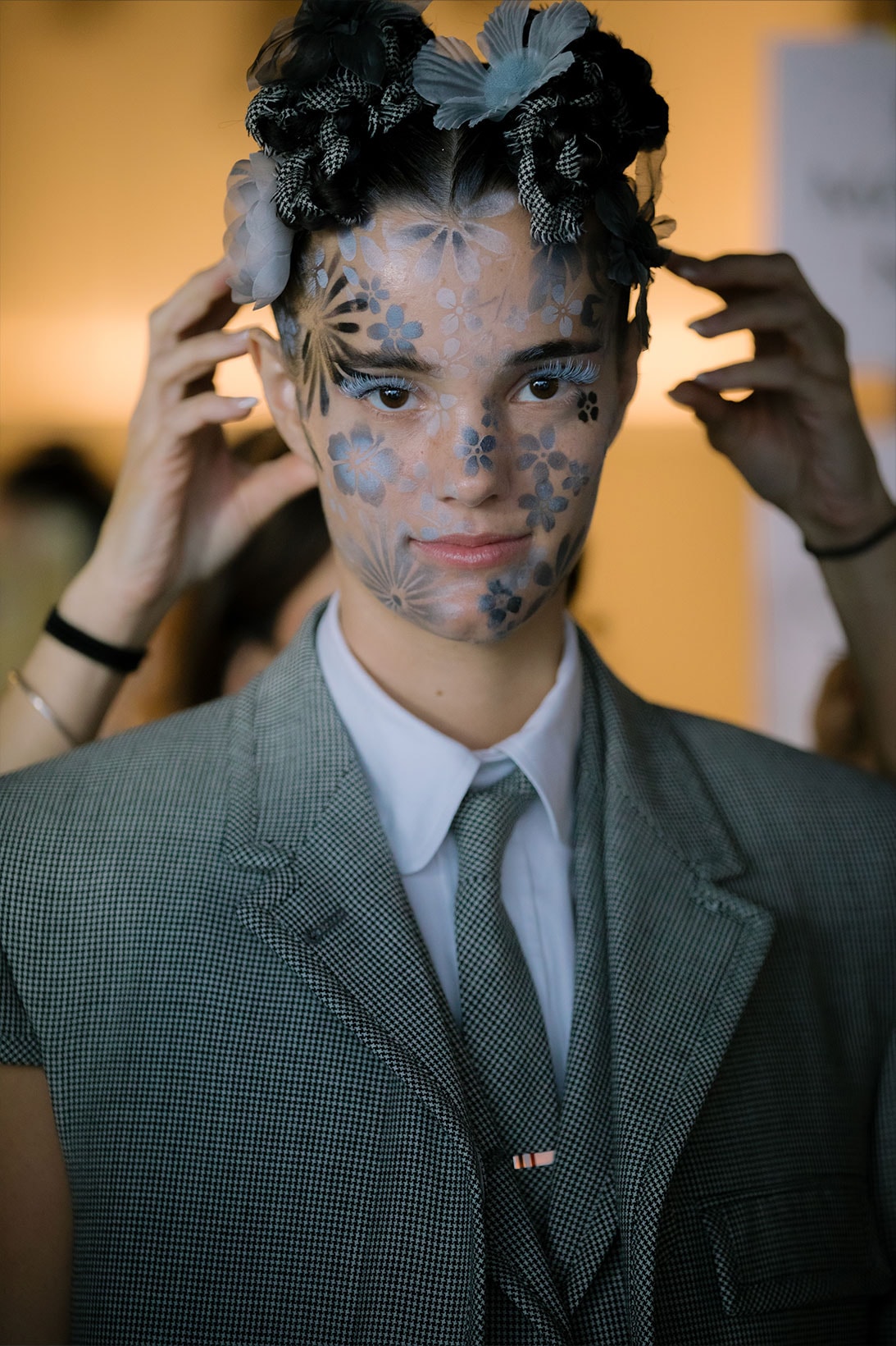 Thom Browne NYFW Spring/Summer 2022 SS22 Backstage Hair Tie Suit Jacket
