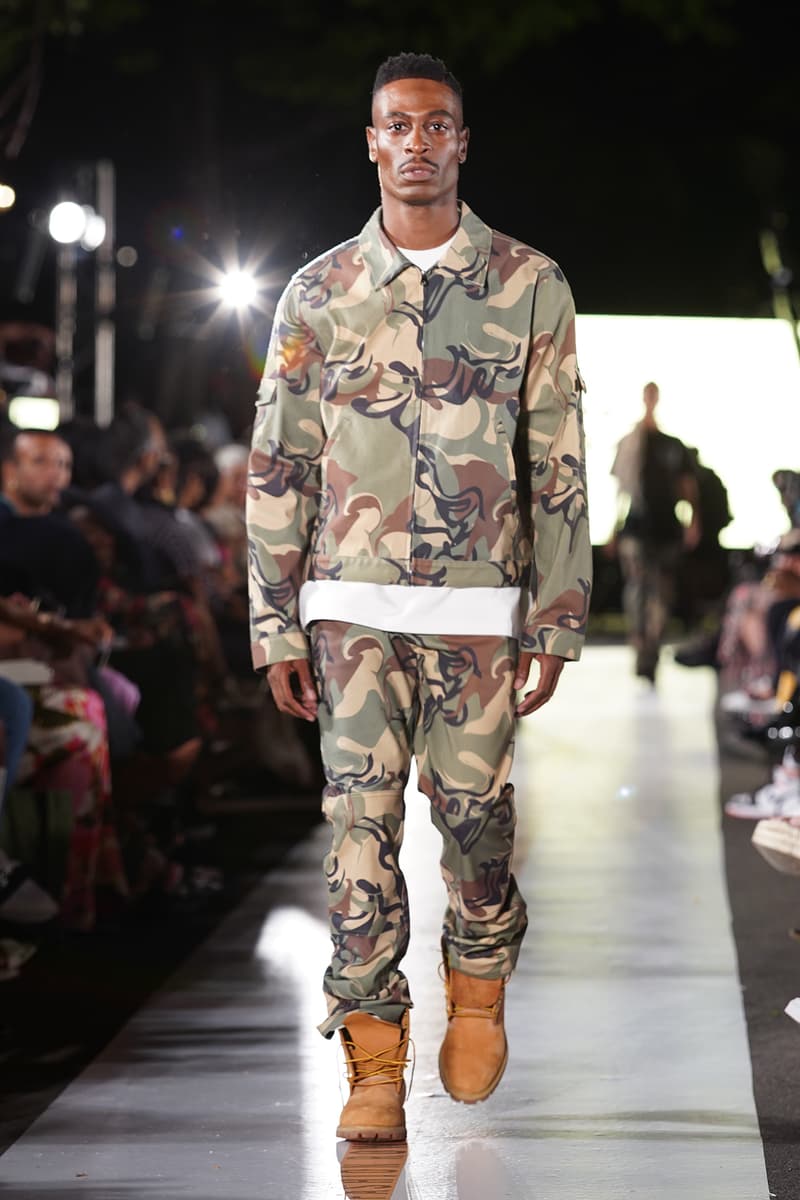 TIER Harlem's Fashion Row Runway Show New York NYFW Nigeria Ealey Victor James Esaīe Jean Simon Black Owned Brand Brooklyn Camo Jacket Pants