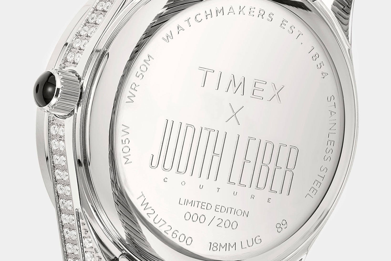 Timex x Judith Leiber Q Timex watch case back imprint crystals