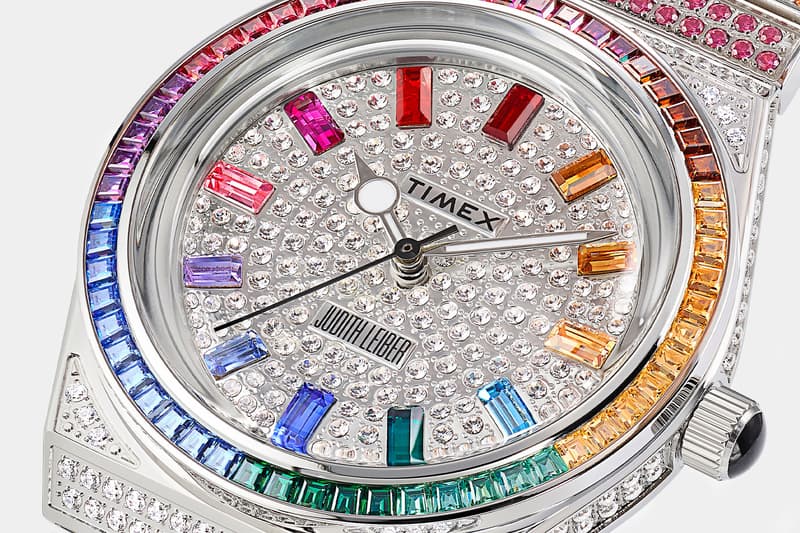 Timex x Judith Leiber Q Timex watch crystals rainbow dial