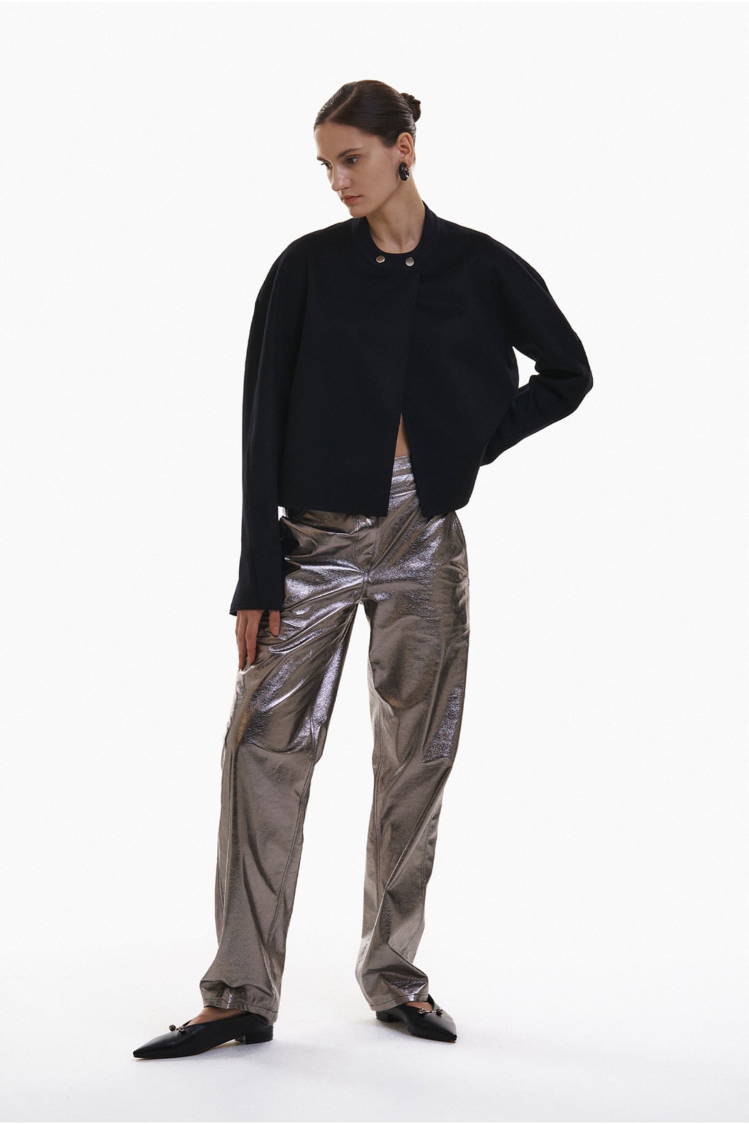 YUNSÉ Fall/Winter 2021 Collection Lookbook Tension and Relaxation Metallic Silver Pants