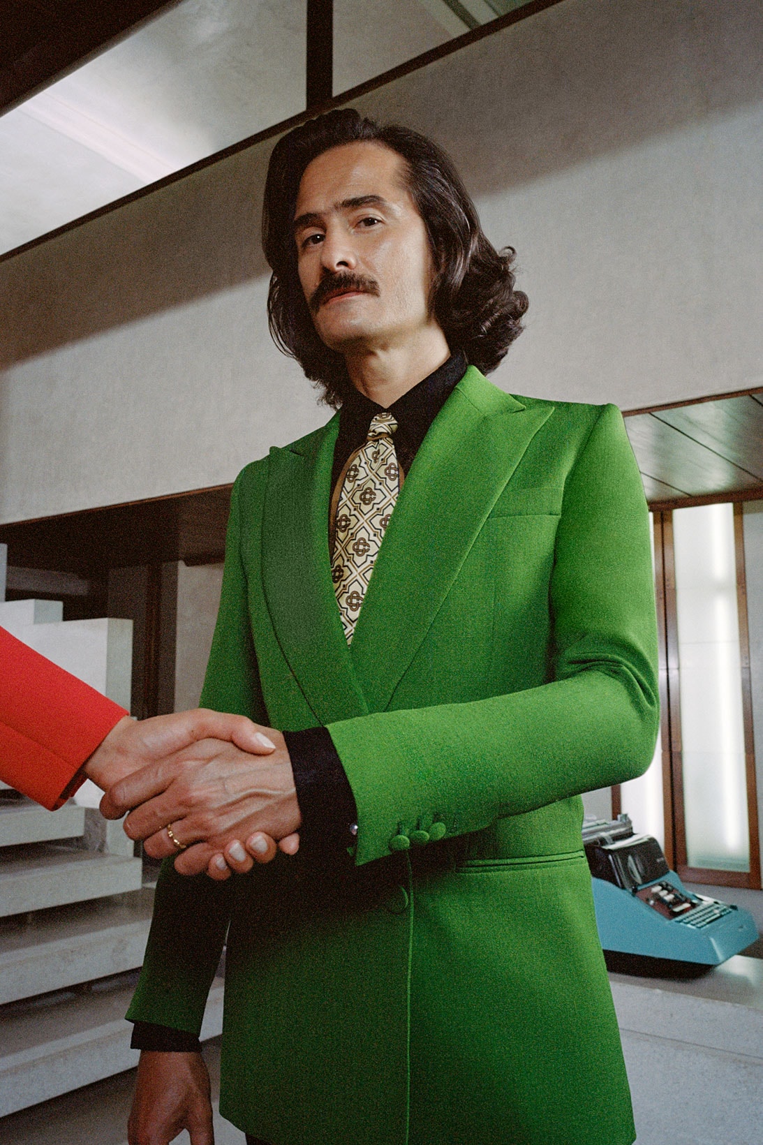 Casablanca Fall Winter Tailoring Collection Campaign Green Suit Tie