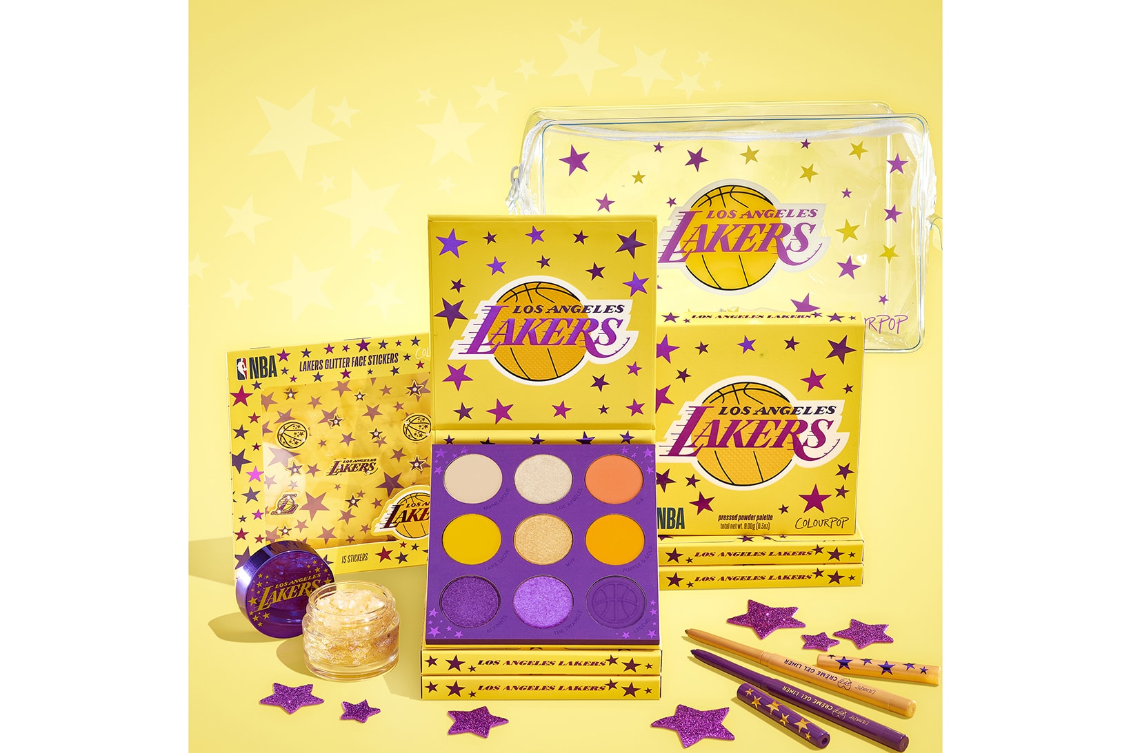 Eyeliners Bags Face Gels Stickers NBA ColourPop Cosmetics Makeup Collection Collaboration Beauty Eyeshadow Palettes Los Angeles Lakers