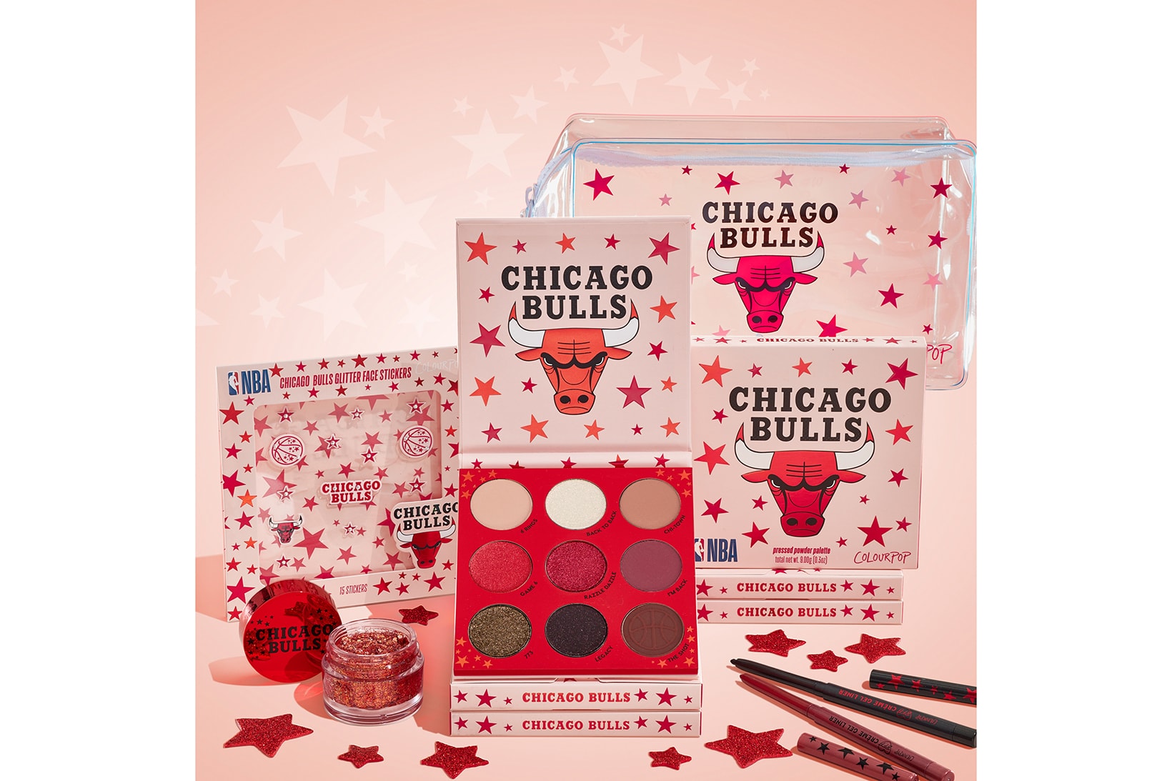 Eyeliners Bags Face Gels Stickers NBA ColourPop Cosmetics Makeup Collection Collaboration Beauty Eyeshadow Palettes Chicago Bulls