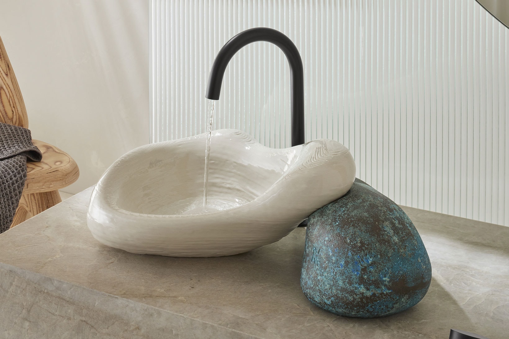 Daniel Arsham Kohler Rock.01 3D-Printed Bathroom Sink Design Details Water