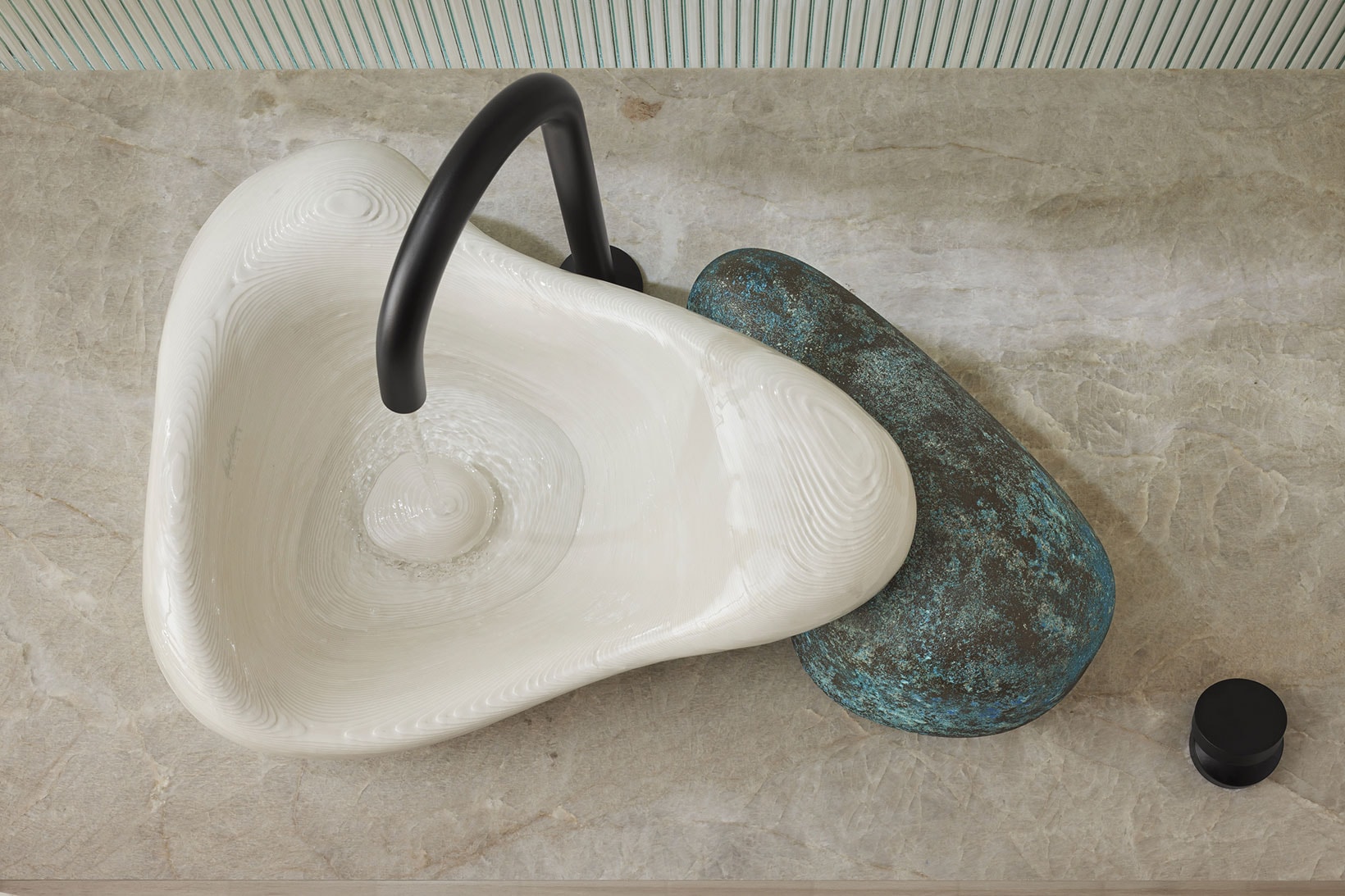 Daniel Arsham Kohler Rock.01 3D-Printed Bathroom Sink Design Details Faucet