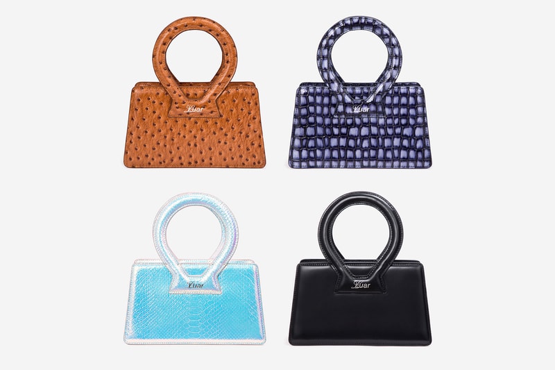 LUAR Raul Lopez Indie Brand Handbags Ana Crossbody Iridescent Black Tan ostrich Blue & White Croc
