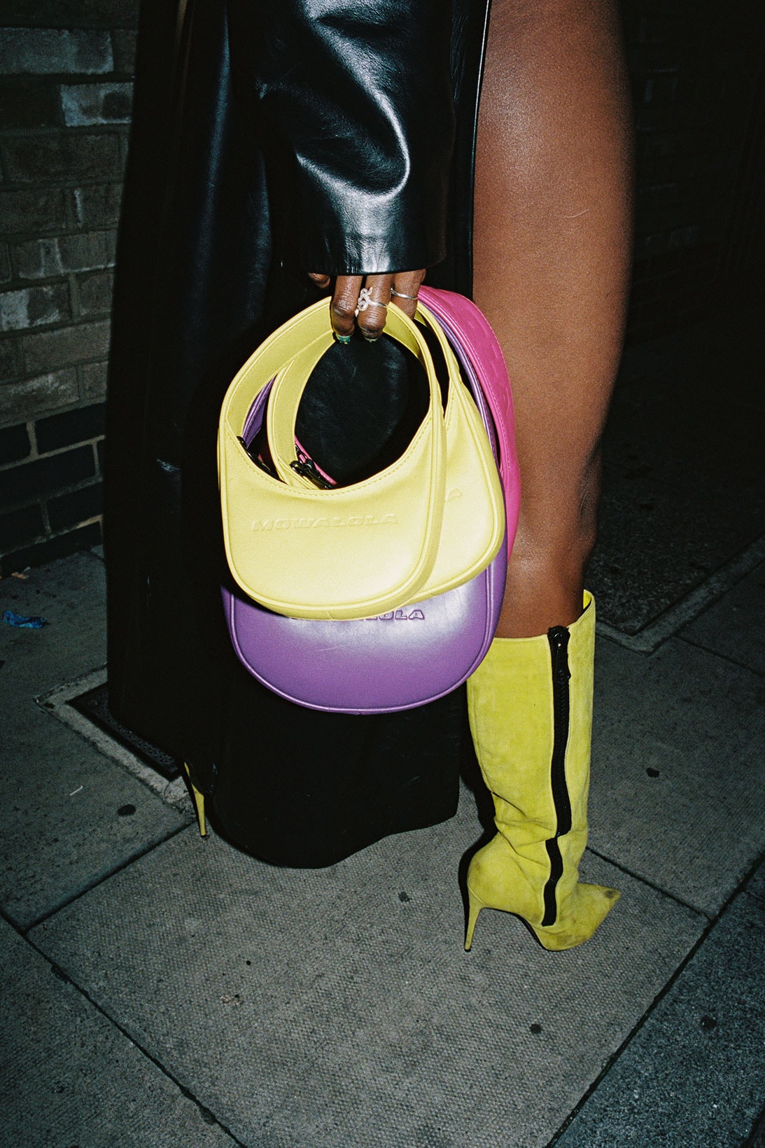 Mowalola Bundle Handbag Yellow Purple Pink BOots