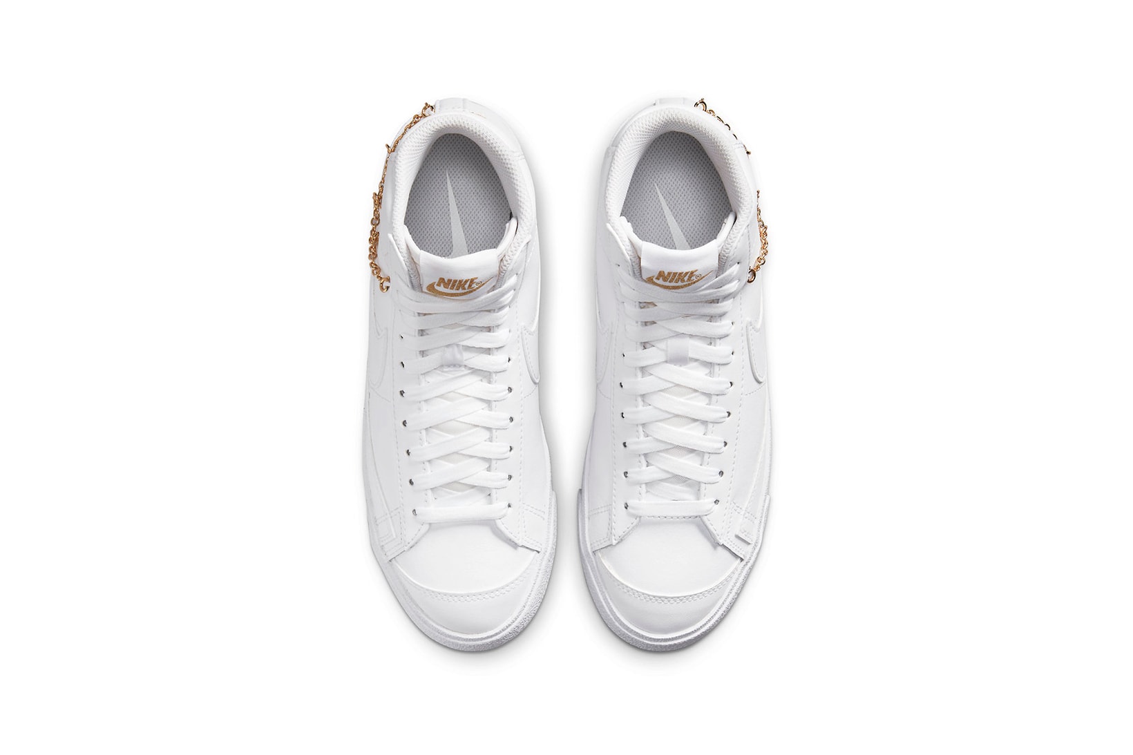 Nike Blazer Mid Lucky Charms White Metallic Gold Sneakers Footwear Shoes Kicks Aerial Top View Insoles