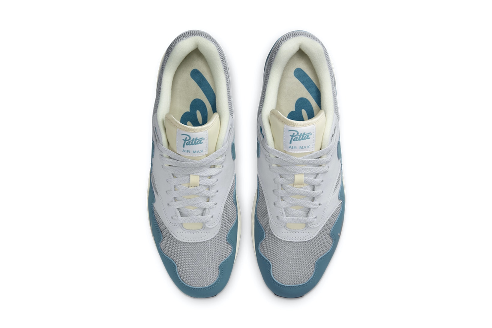 patta nike air max 1 am1 noise aqua blue gray white collaboration sneakers footwear kicks shoes aerial insoles