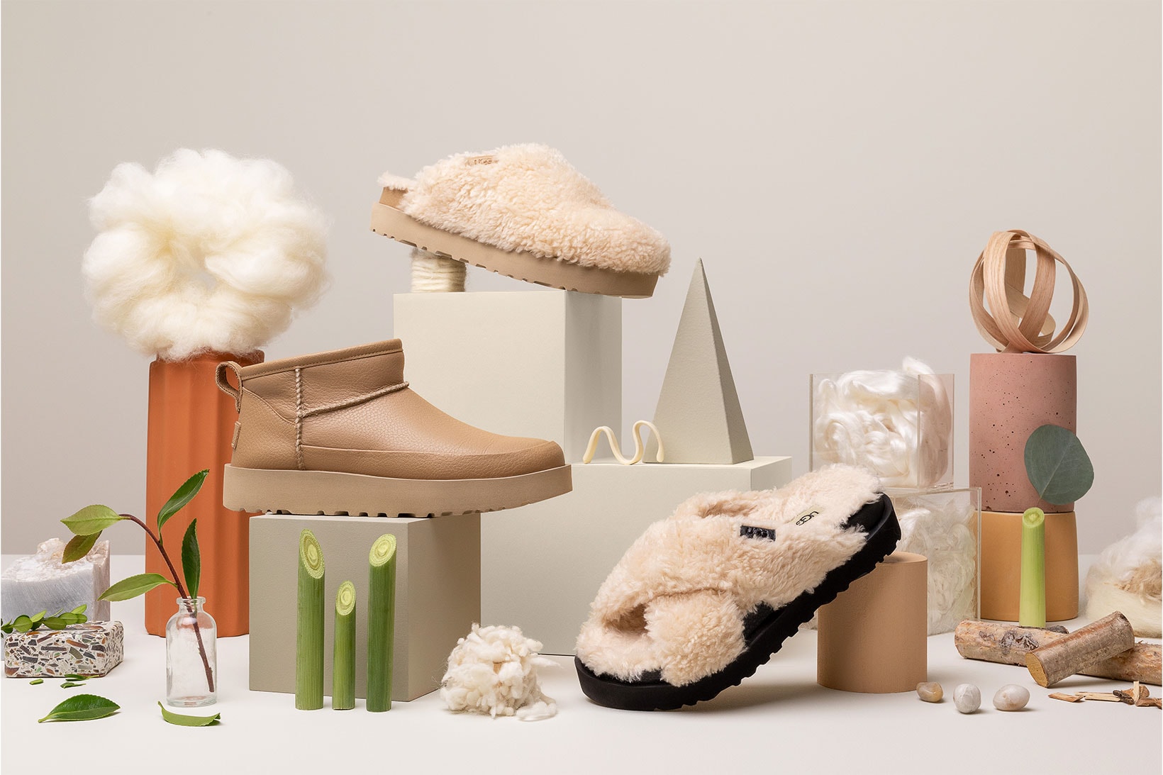 UGG Icon-Impact Collection Sustainable Fuzz Fluff Slides Slippers Boots Beige