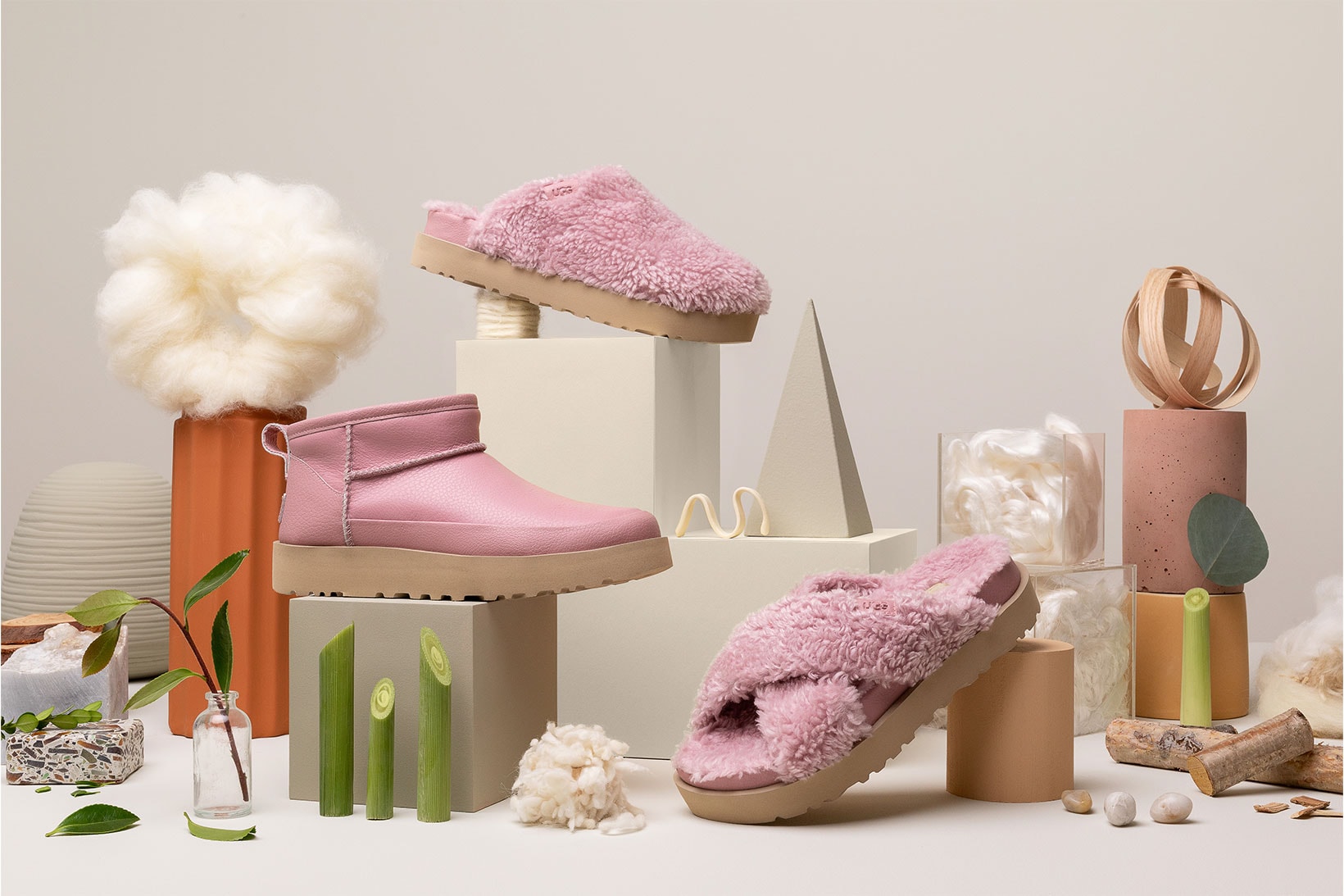 UGG Icon-Impact Collection Sustainable Fuzz Fluff Slides Slippers Boots Pink Pastel