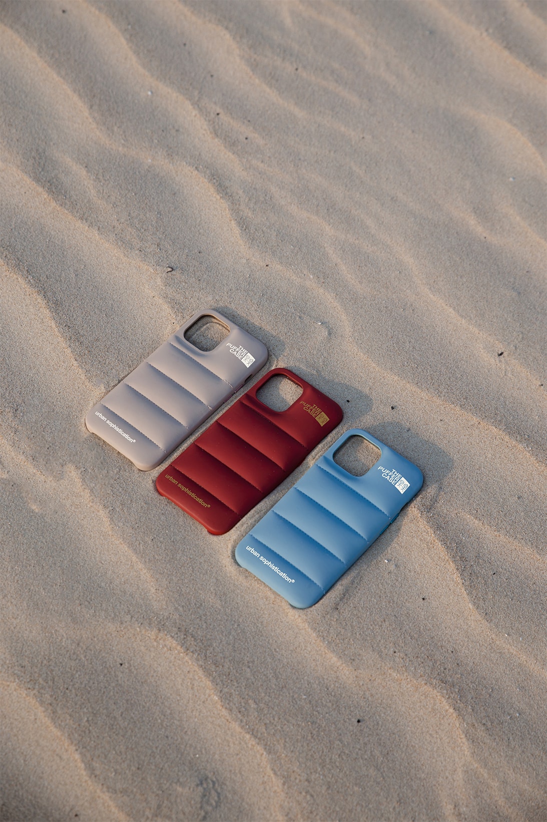Urban Sophistication Comfort Zone Collection Puffer Phone Cases Red Beige Blue