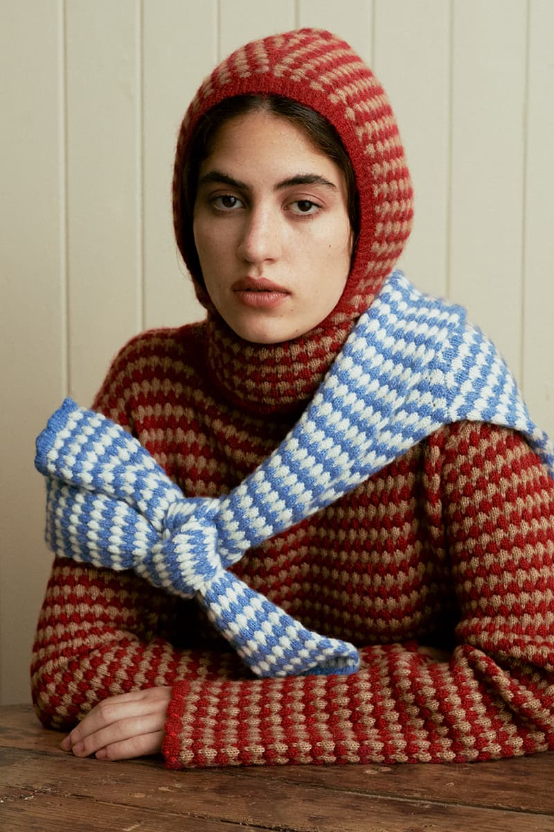 Shrimps Pauline Balaclava Red Sweater Blue White Fall Winter 2021 Campaign