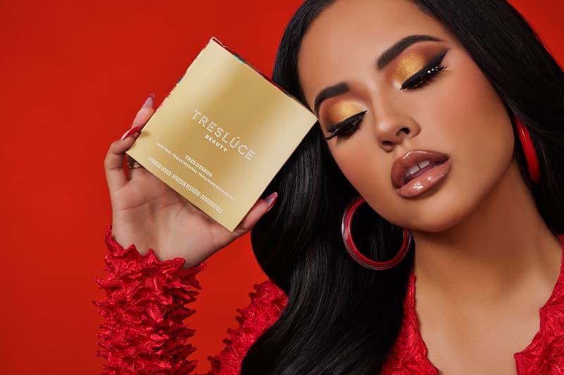 Becky G Treslúce Beauty Holiday Collection Makeup Eyeshadow Gel Eyeliners Falsies Fake Eyelashes Brushes Noche de Celebración