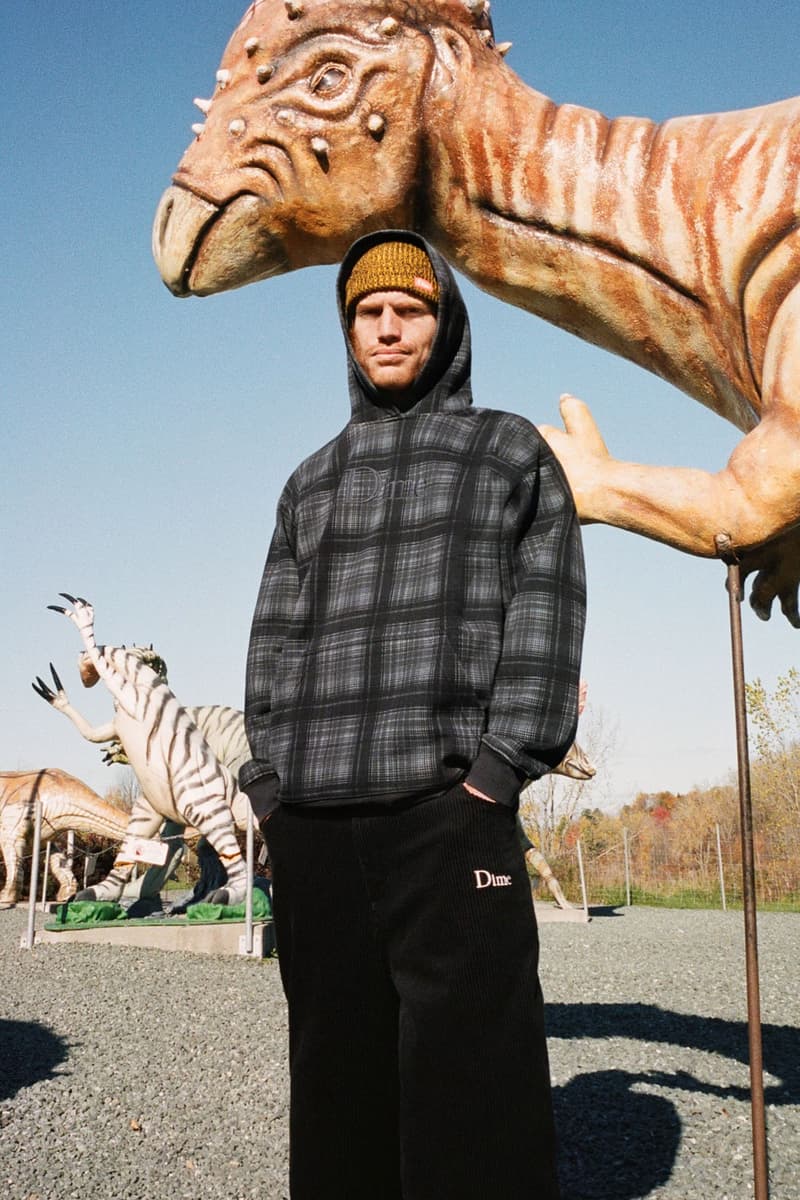 Dime Holiday 2021 Collection Lookbook Check Plaid Hoodie Dinosaur