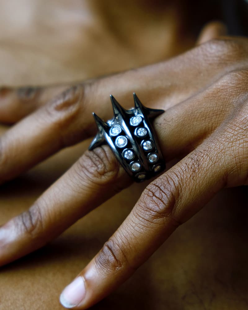 khiry fine collection black gold spike network ring with diamonds