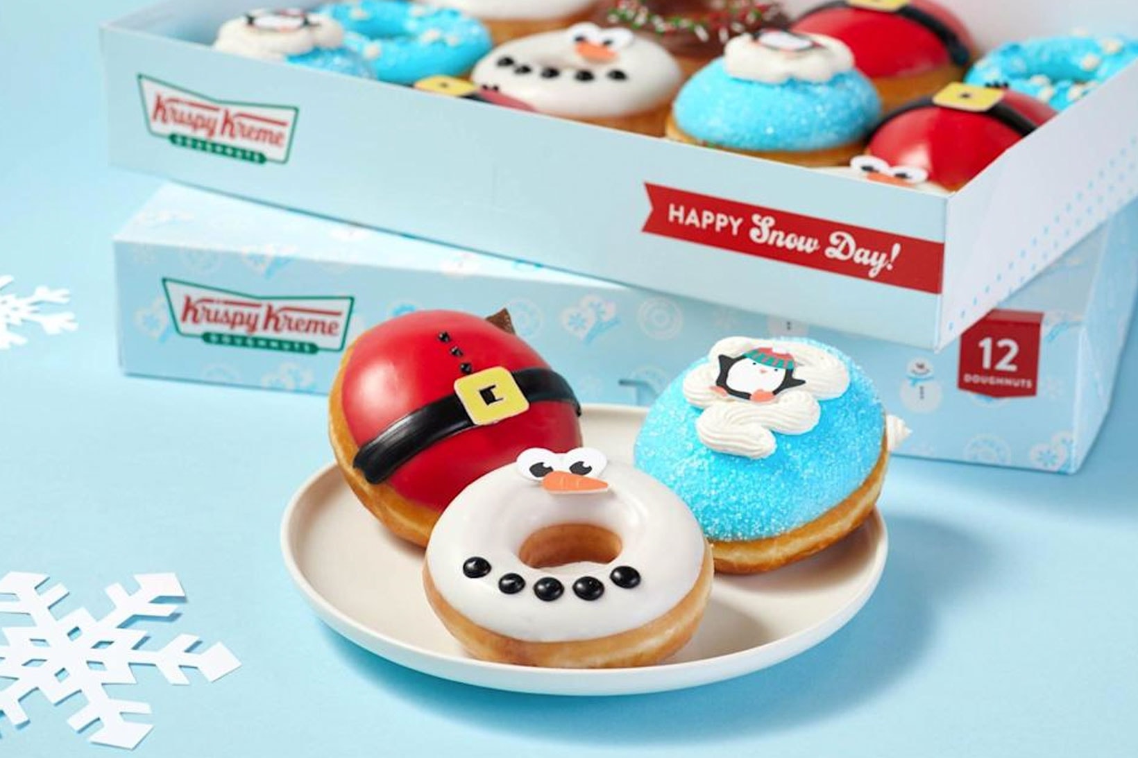 Krispy Kreme Donuts Let It Snow Holiday Christmas Santa Snowman Penguin Box Packaging