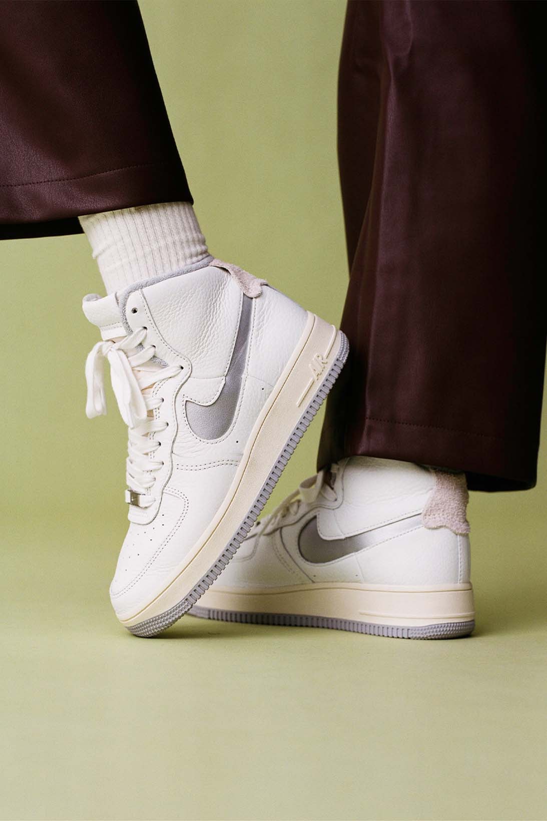 Nike Asphalt Gold Air Force 1 Mid White Silver On Foot