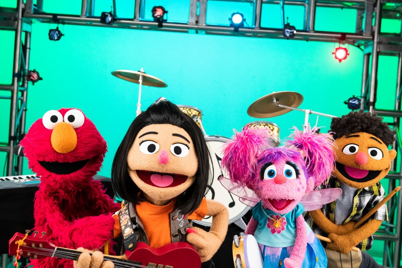 sesame street ji-young asian american muppet elmo abby cadabby tamir band instruments 