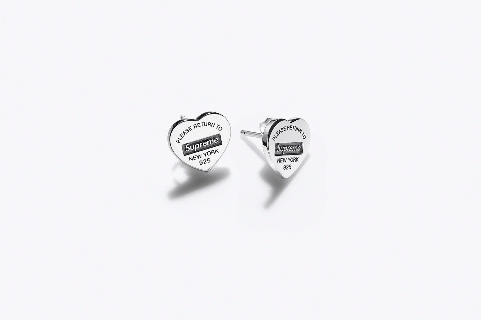 Supreme Tiffany & Co. Jewelry Collaboration Heart Tag Stud Earrings