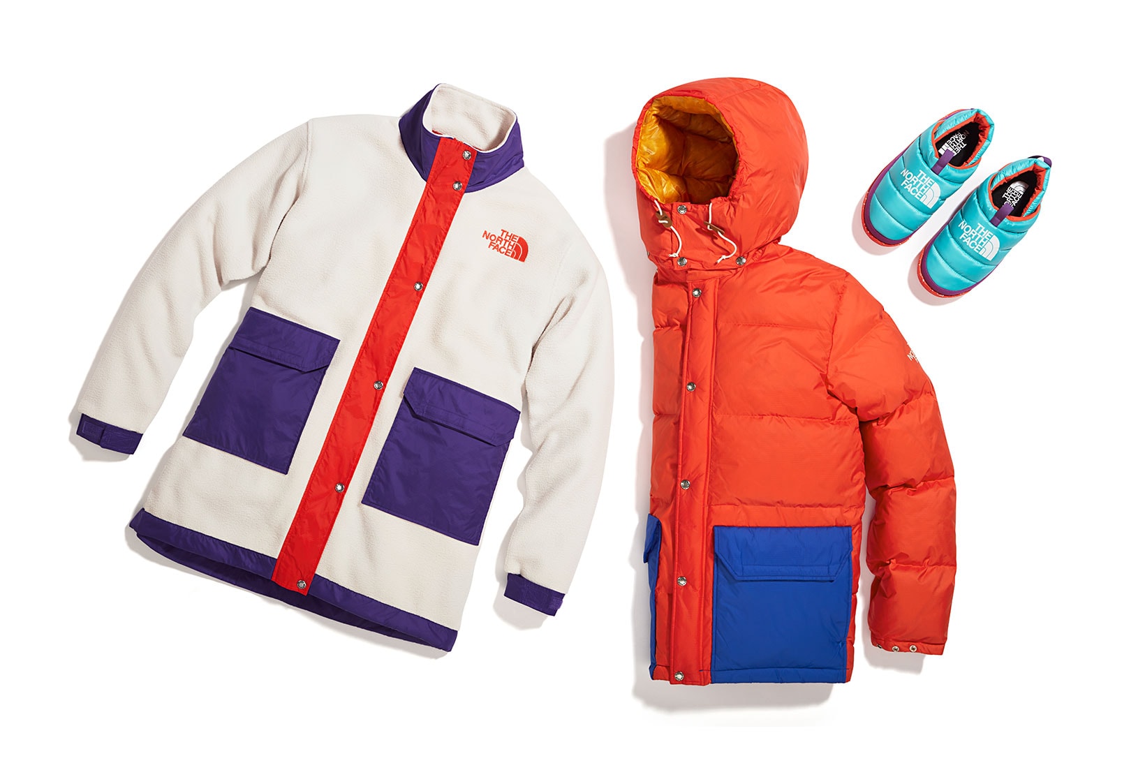 The North Face Color Block Capsule Fleece Jacket Puffer Slides Shoes