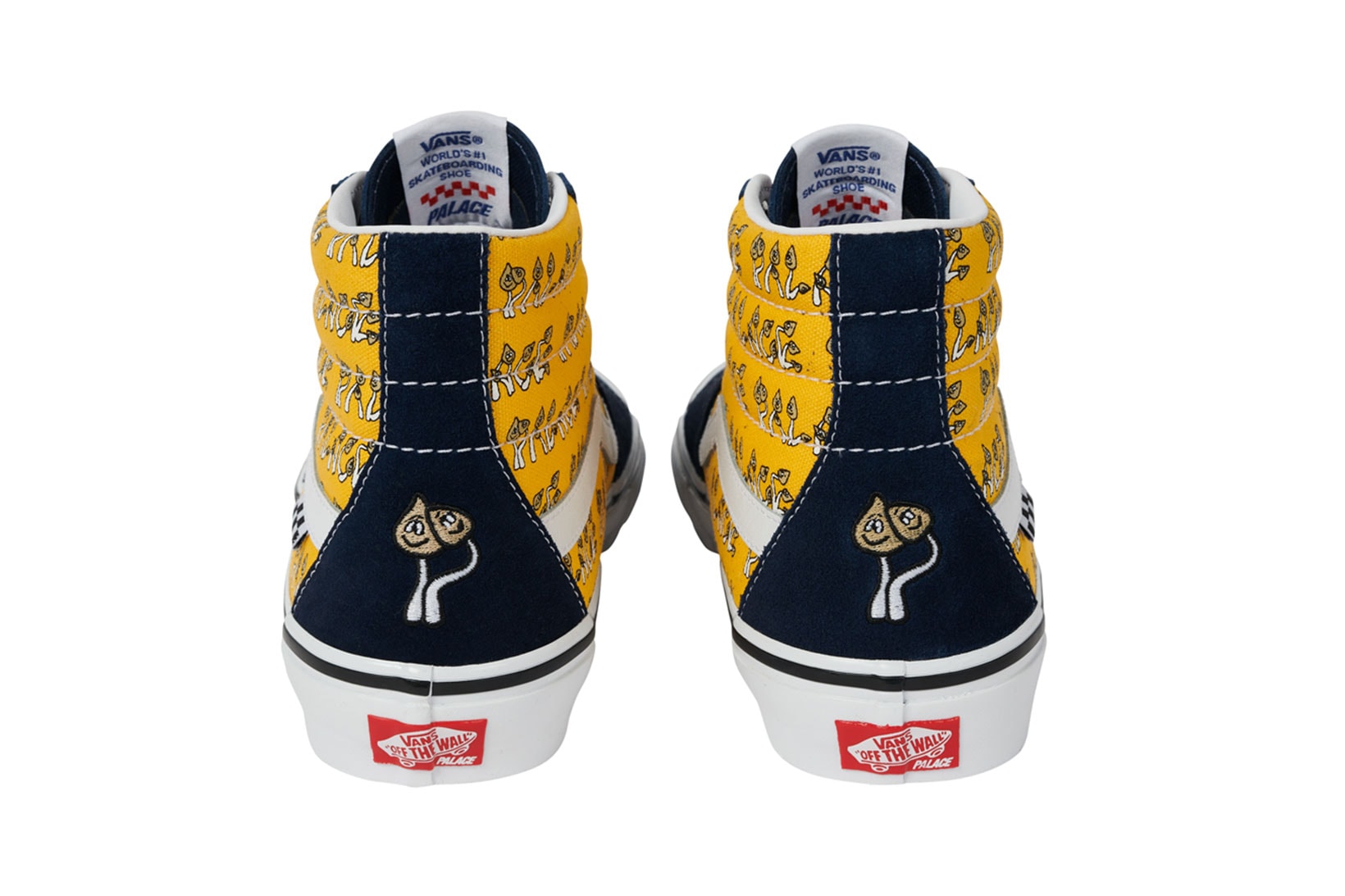 Palace Vans Sk8-Hi Shroom Collection Sneakers Navy Yellow Heel