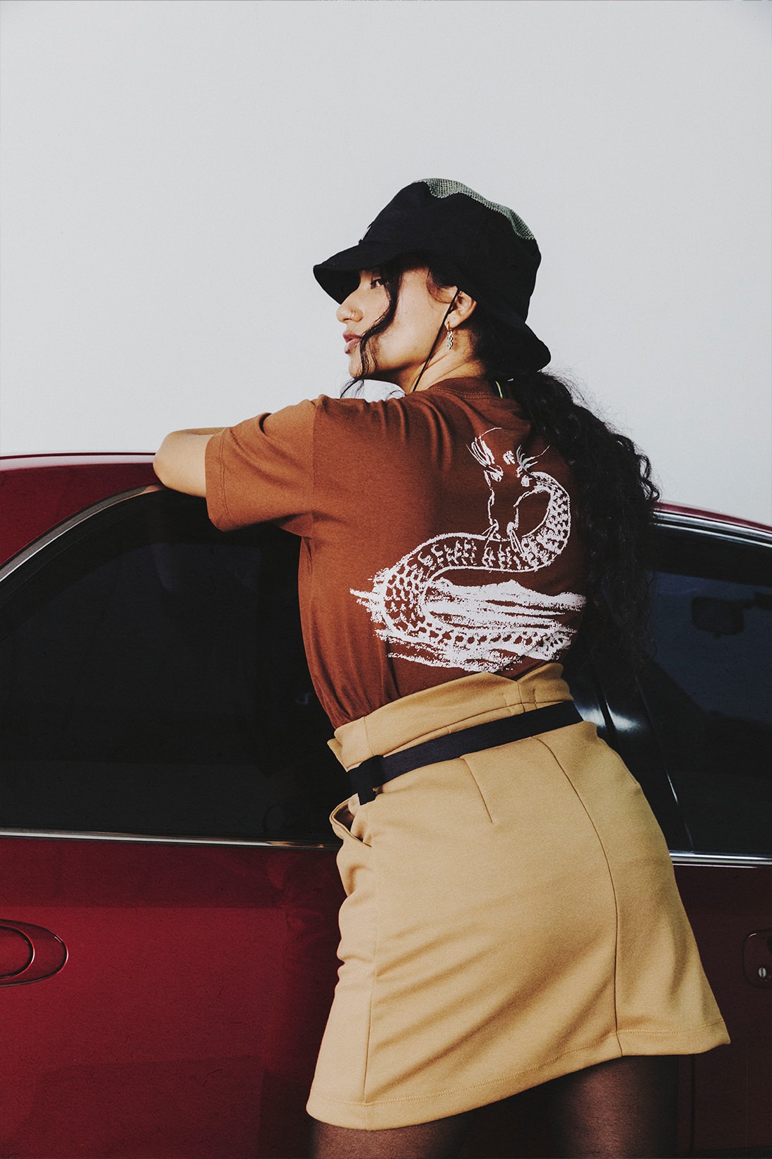 CLASS x SAY UR Women Brown T-shirt Streetwear Collection Apparel Accessories Hat Back View