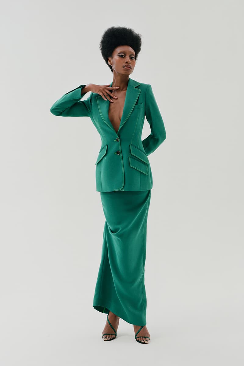 christopher john rogers pre fall 2022 collection 009 green skirt suit