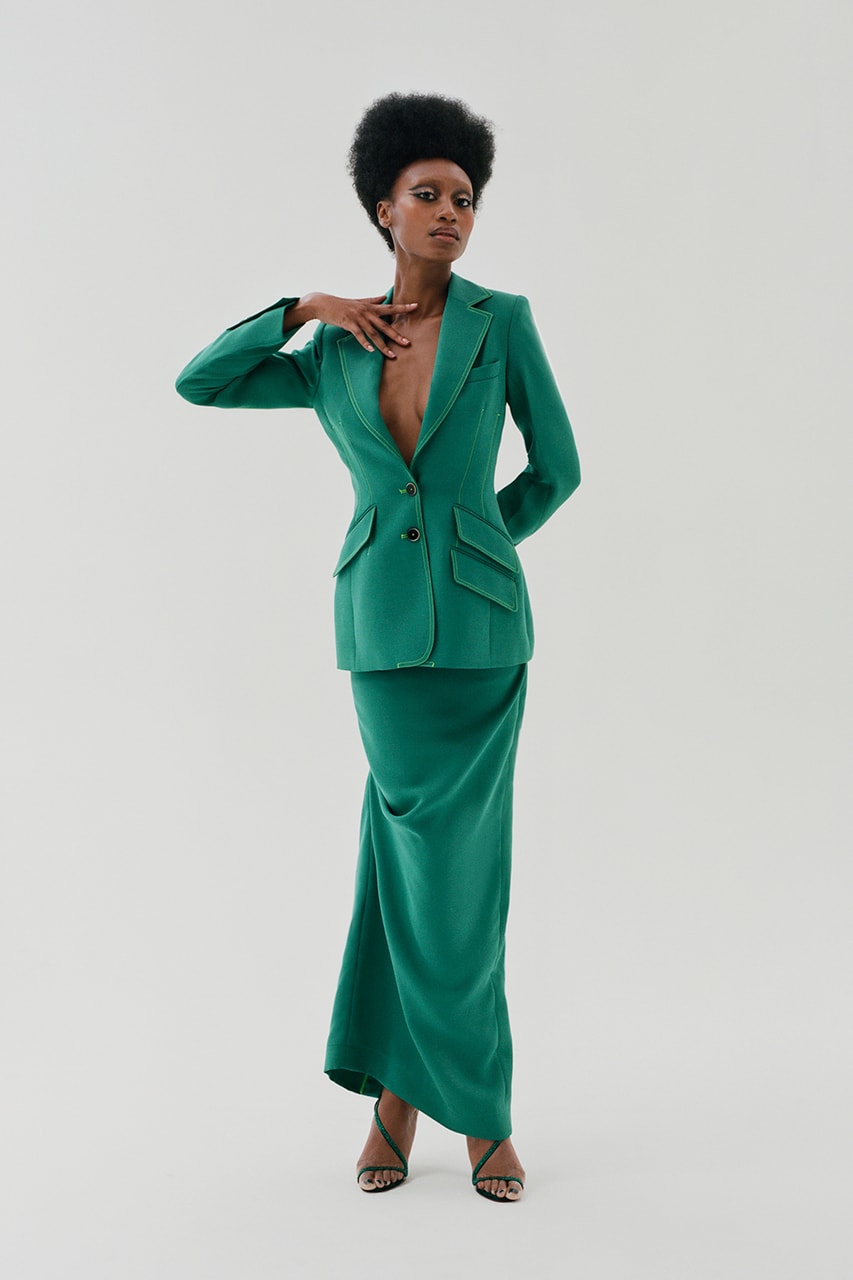 christopher john rogers pre fall 2022 collection 009 green skirt suit