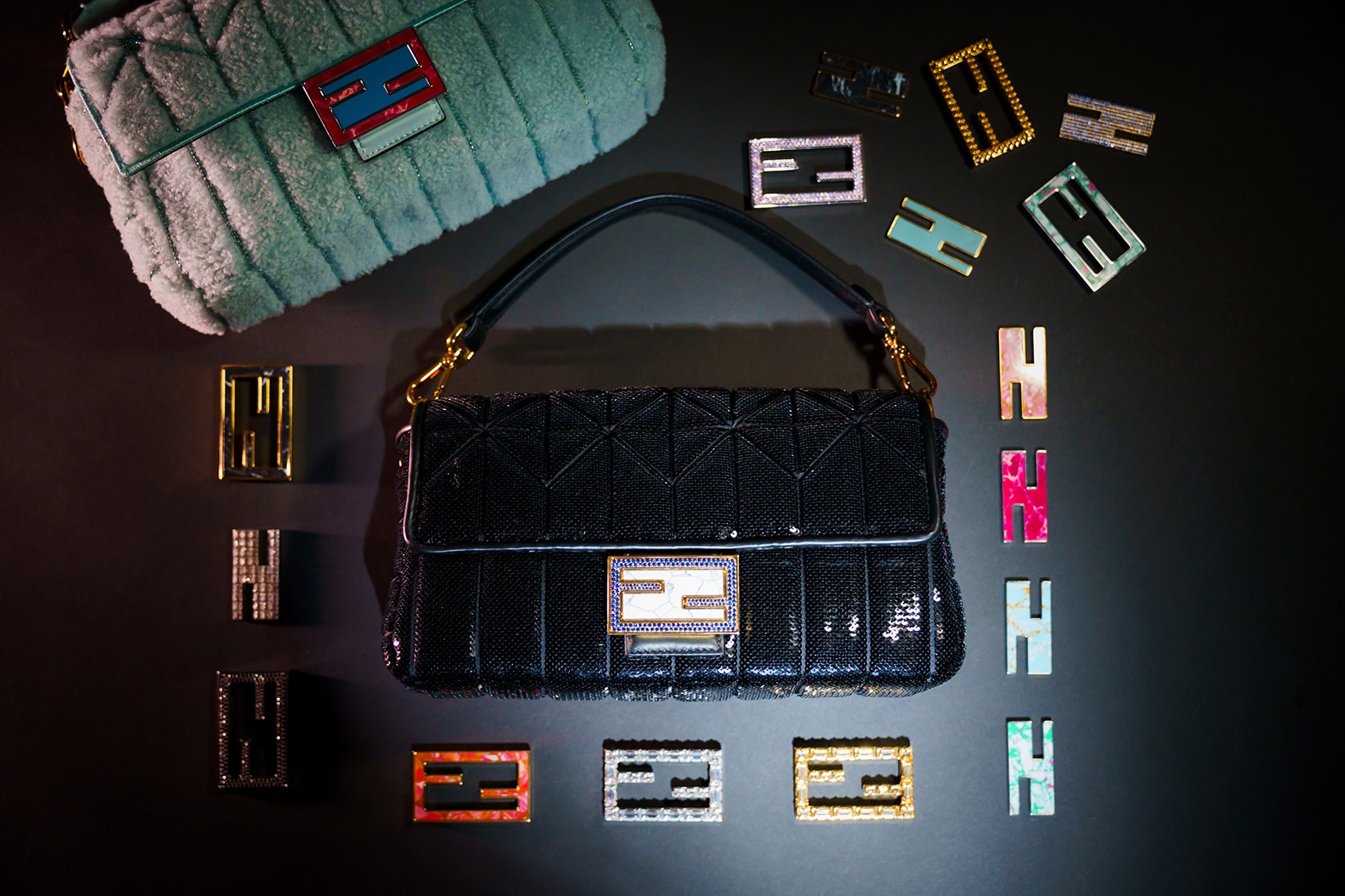 Fendi Baguette Bag Special Project Buckle Custom Black Blue Accessory