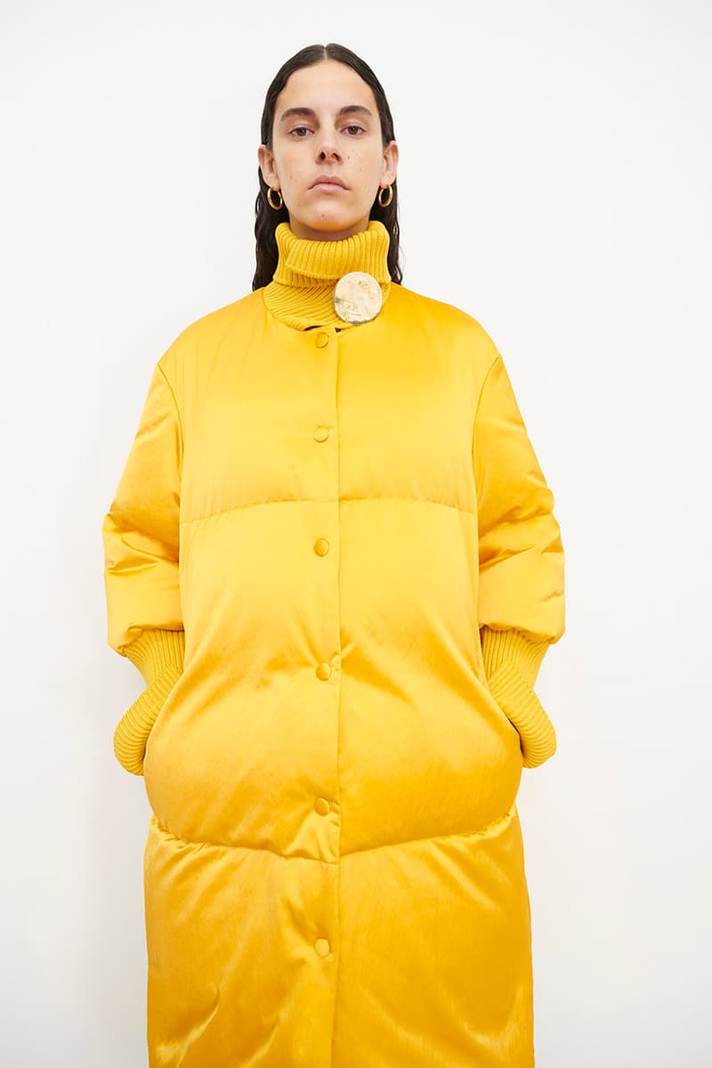 jil sander women's pre-fall 2022 collection yellow long puffer jacket