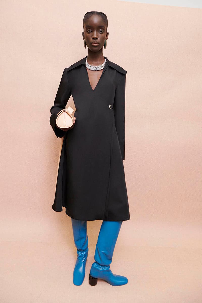 jil sander women's pre-fall 2022 collection wool overcoat blue boots