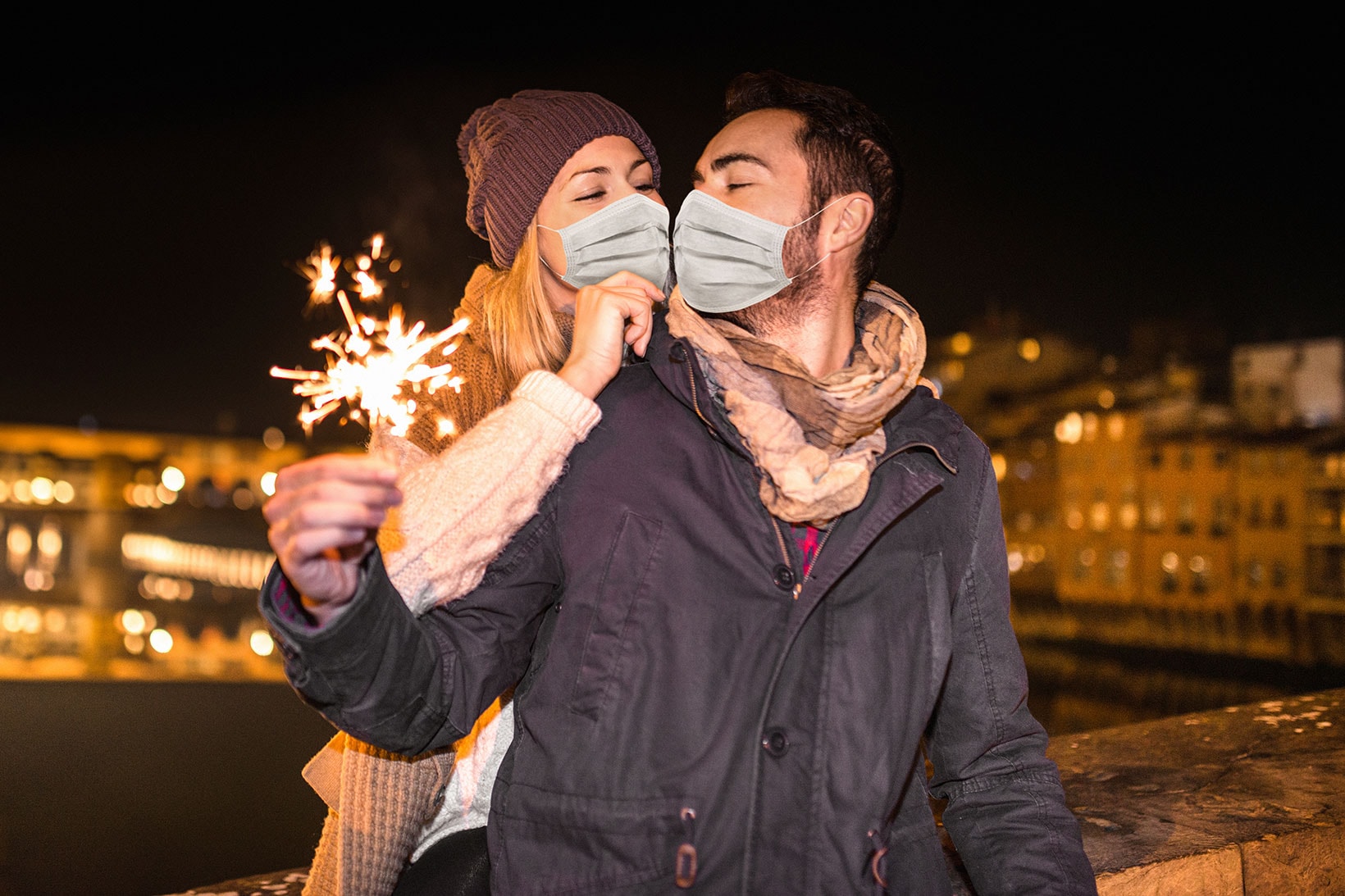 New Year's Eve Kiss Couple Romance Relationship Face Mask 