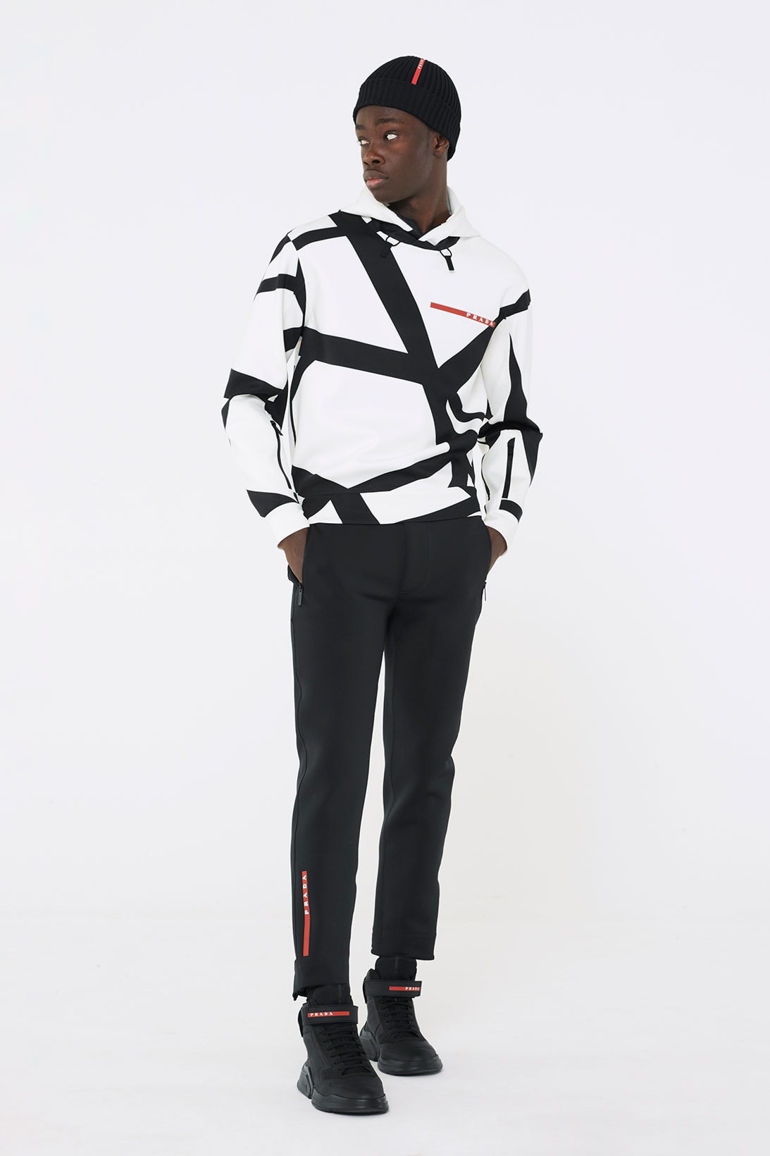 prada aspenx skiwear collaboration outerwear jackets sustainable beanie pants