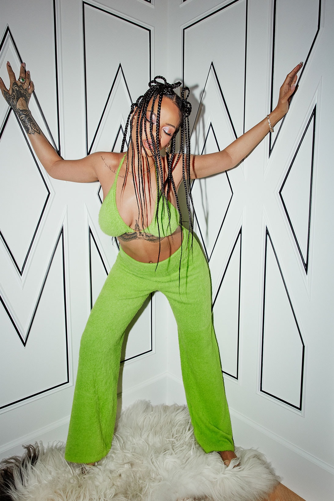 Rihanna Savage X Fenty Fluff It Up Bras Pants Green Neon