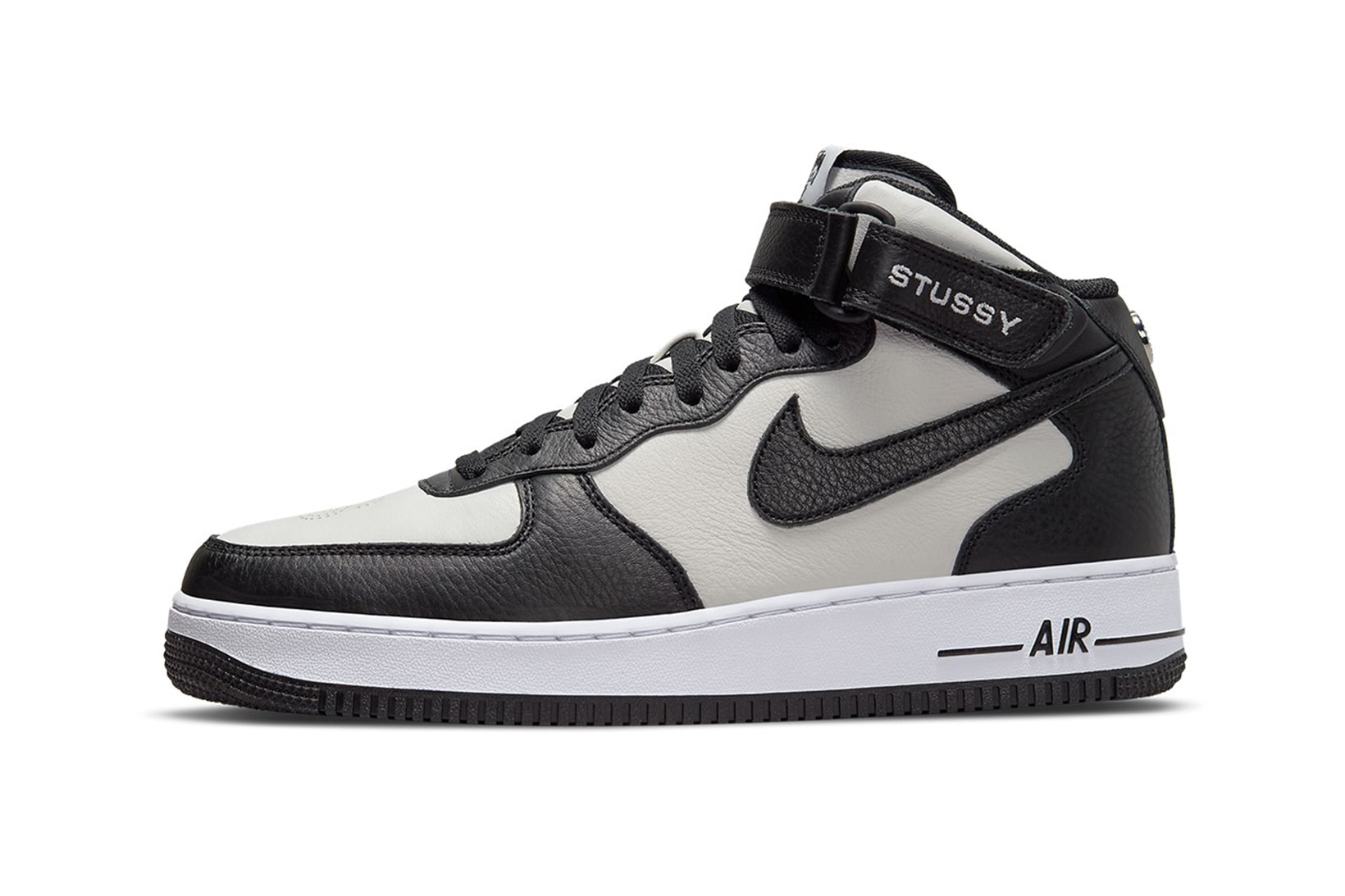 Stüssy Nike Air Force 1 Mid Sneakers Black White Side View