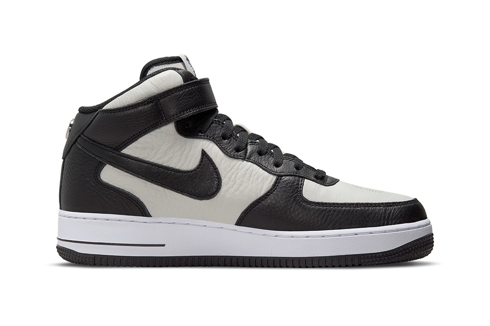 Stüssy Nike Air Force 1 Mid Sneakers Black White Side View 2