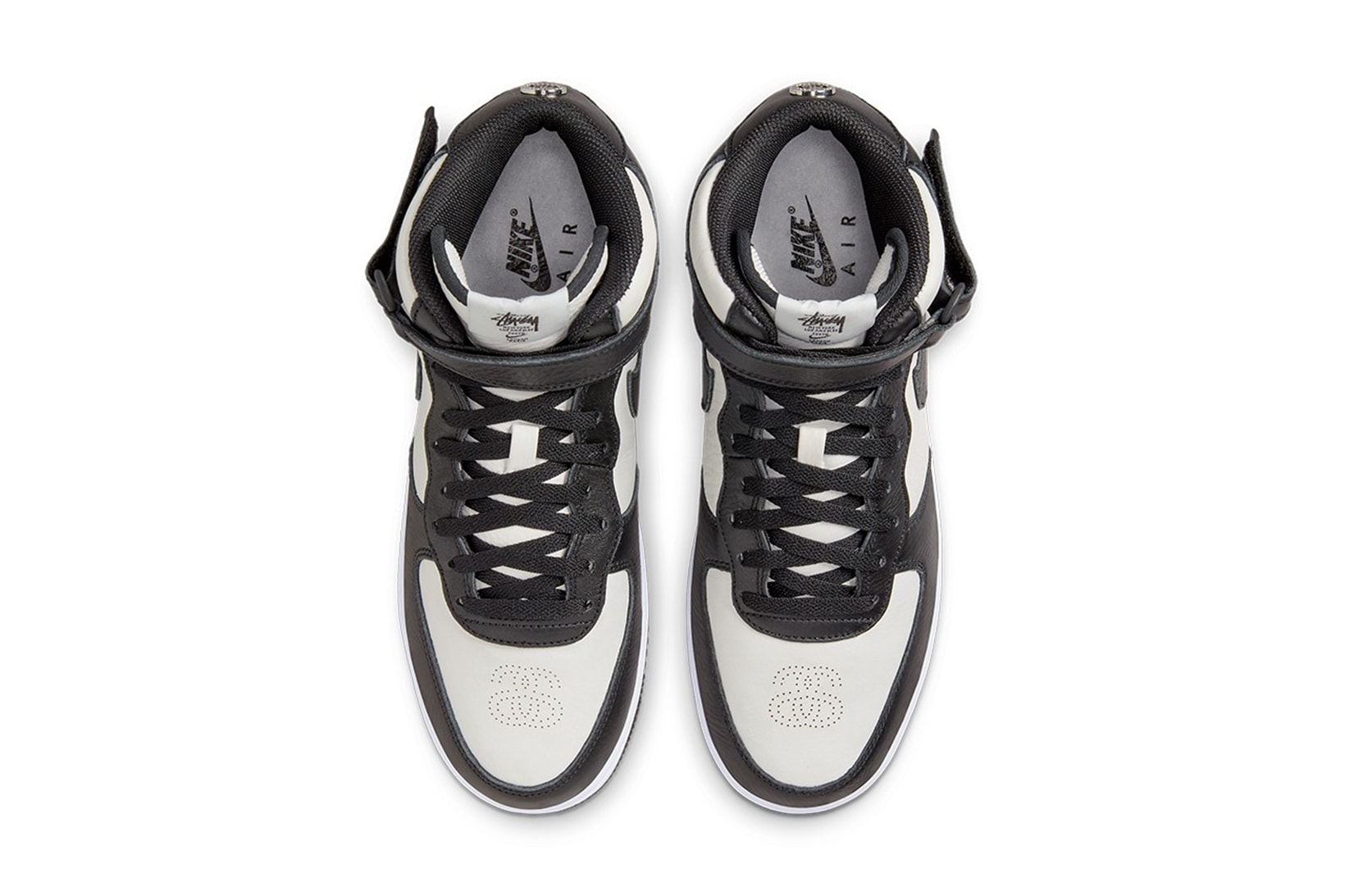 Stüssy Nike Air Force 1 Mid Sneakers Black White Top View