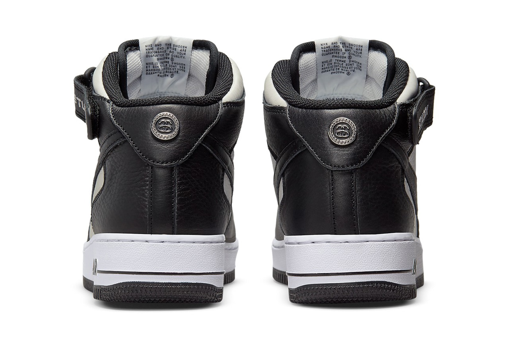 Stüssy Nike Air Force 1 Mid Sneakers Black White Posterior View