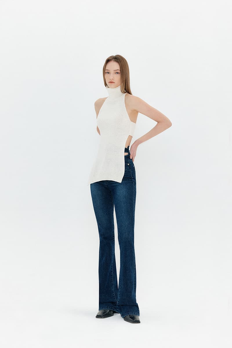 yuse fall winter 2021 2022 collection eco friendly denim white halter top