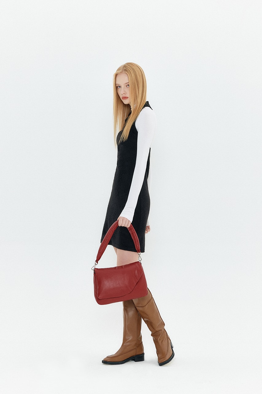 yuse fall winter 2021 2022 collection tall boots red handbag bolero knit dress
