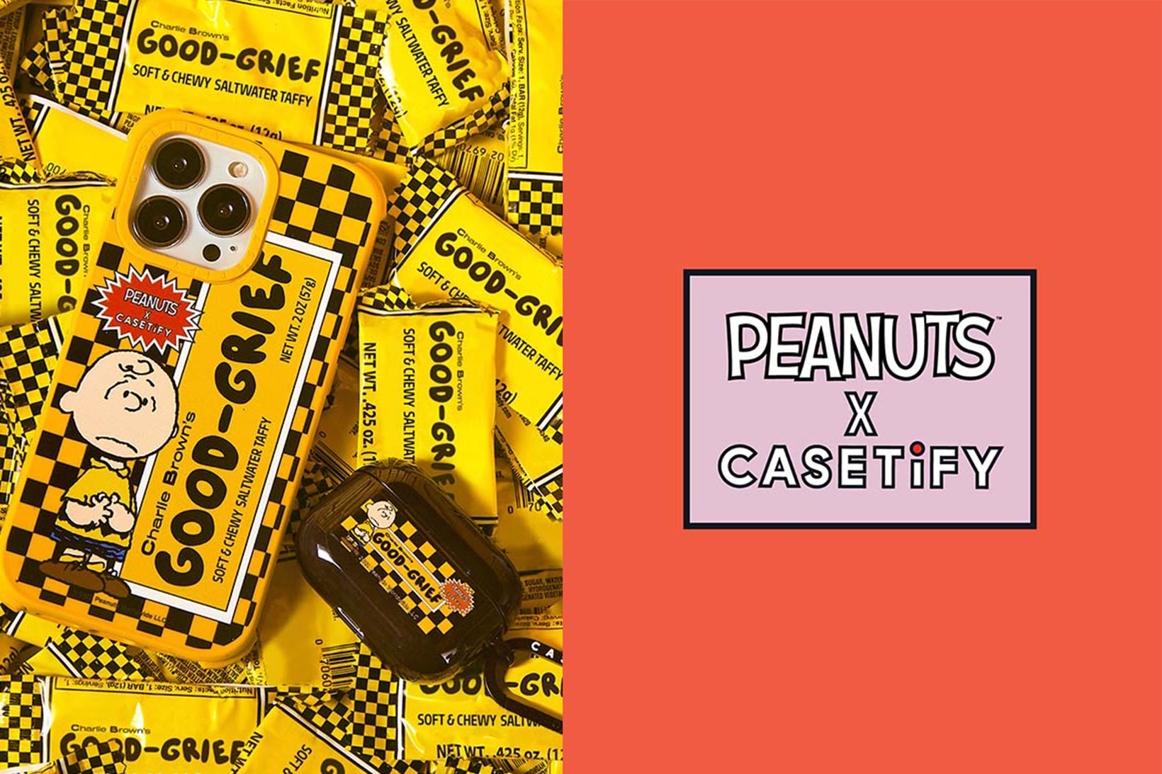Casetify Peanuts Snoopy Collaboration Accessories Case Airpods Charlie Brown Yellow Black