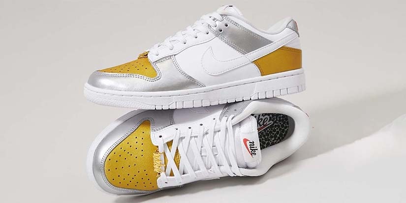 Nike SB Dunk Low Por QS White/Metallic Gold Nike Dunk Low SE White Metallic Gold Silver Women main image 3