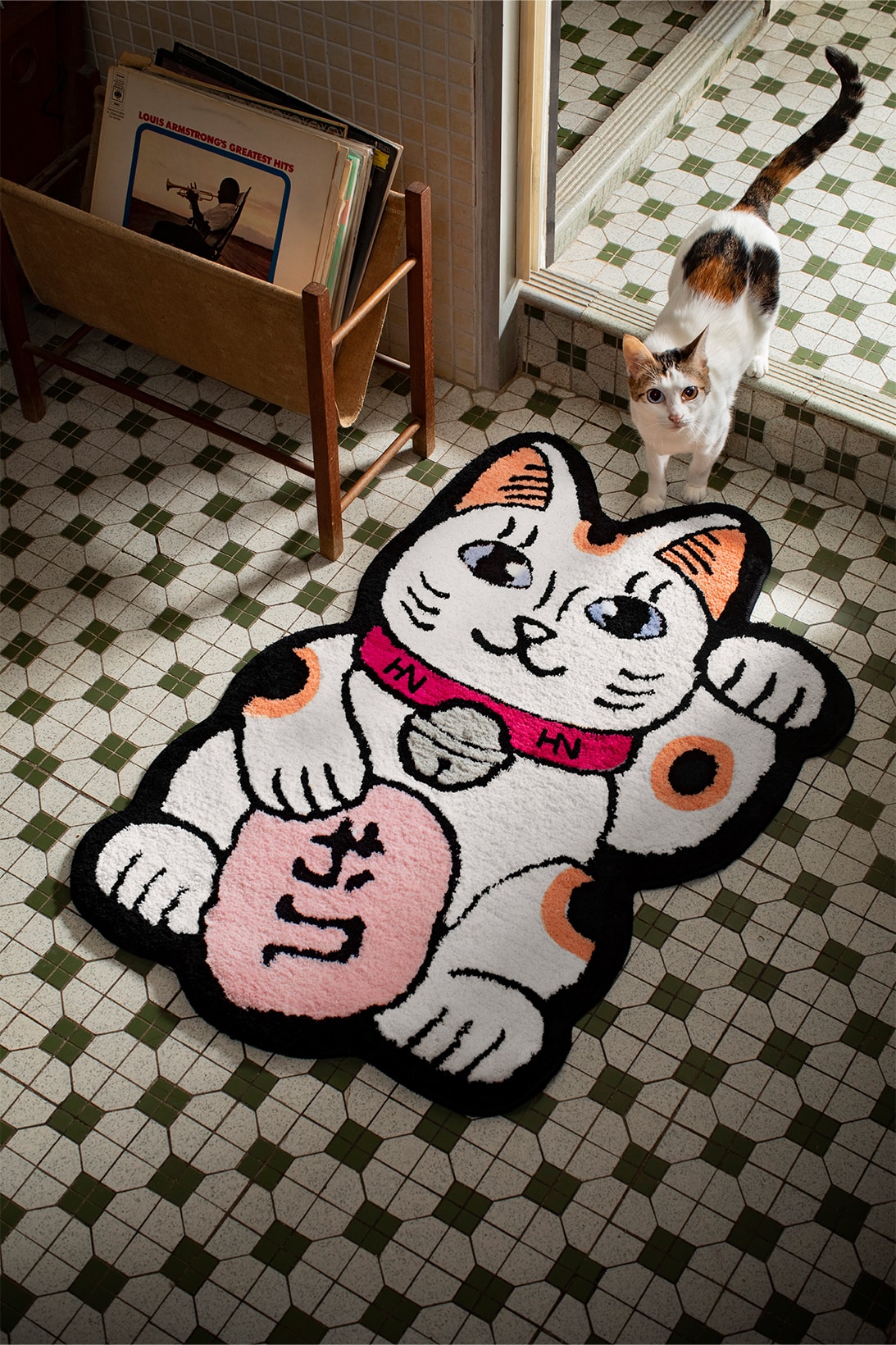 Harvey Nichols RAW EMOTIONS "Lucky Cat" Rug Limited-Edition Lunar New Year White Pastel Pink Lifestyle Image